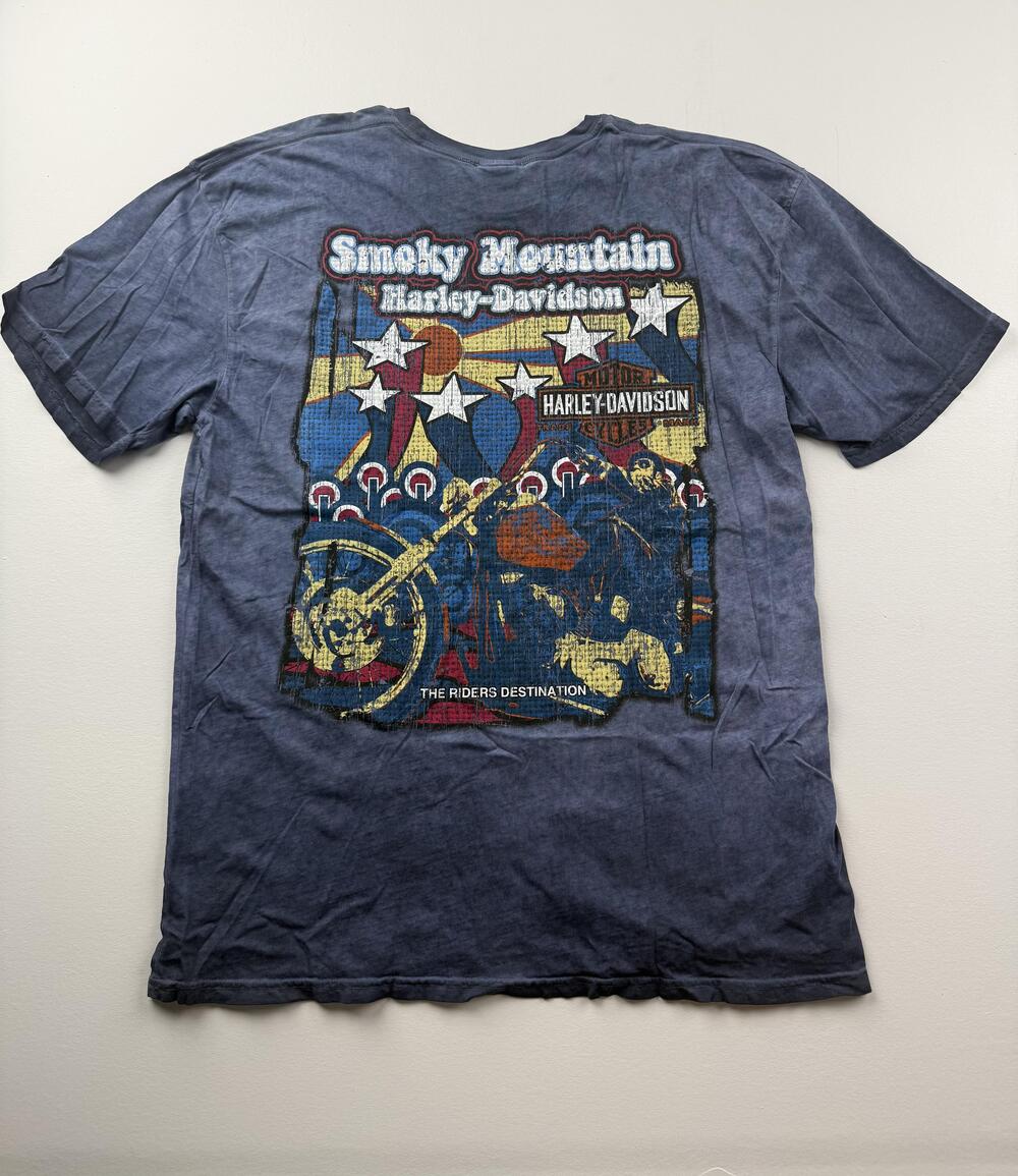 Harley-Davidson Shirt Mens 2XL Blue Smoky Mountain Graphic Tee Biker Patriotic